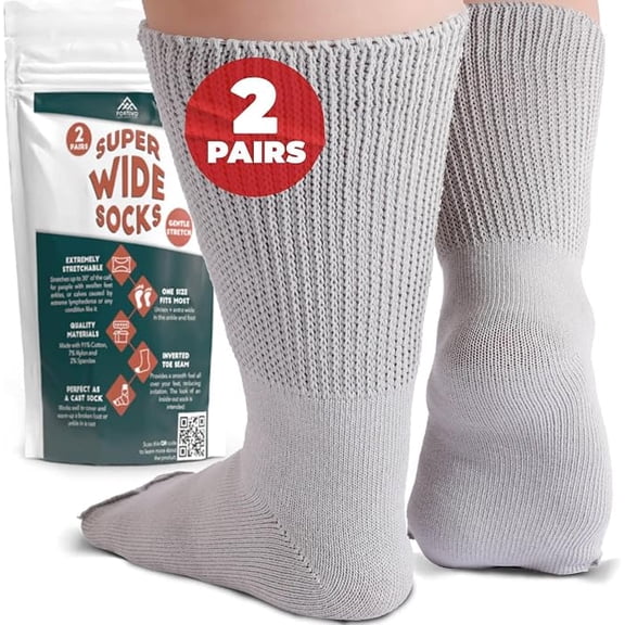 2 Pairs Extra Wide Socks For Swollen Feet, Non-Slip Hospital and Diabetic Socks for Men and Women