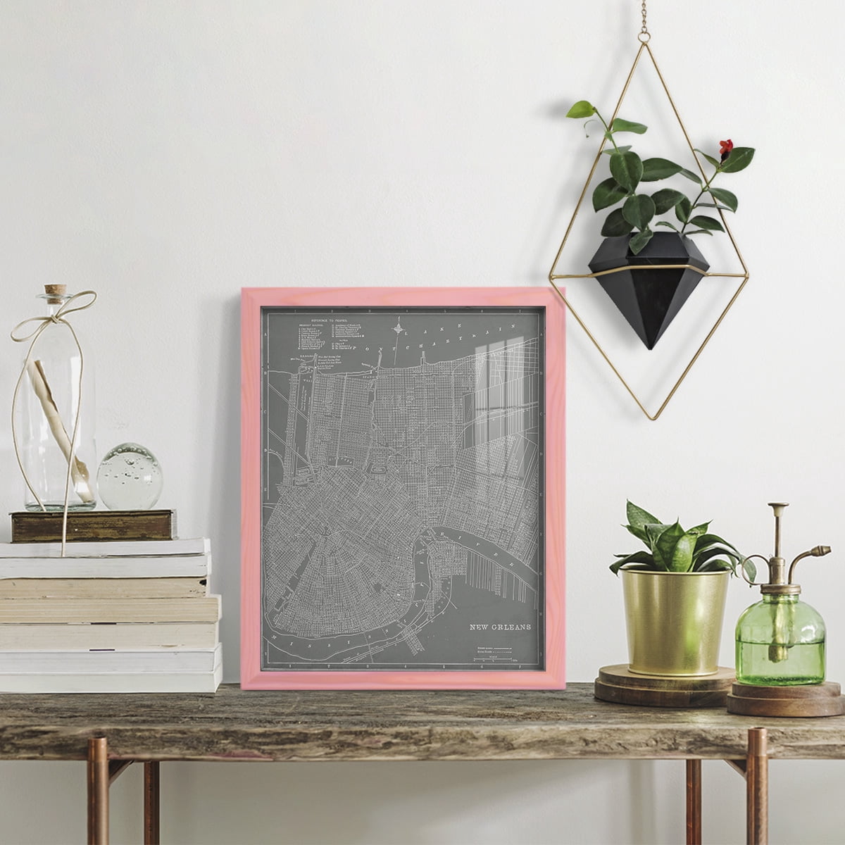 City Map of New Orleans -Framed Print w/glass-Sunset Pink