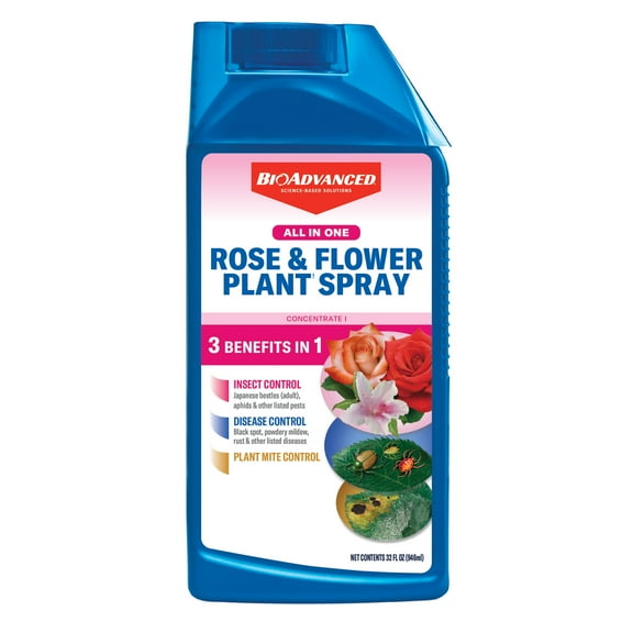 BioAdvanced All-In-One Rose & Flower Plant Spray, Concentrate, 32 FOZ