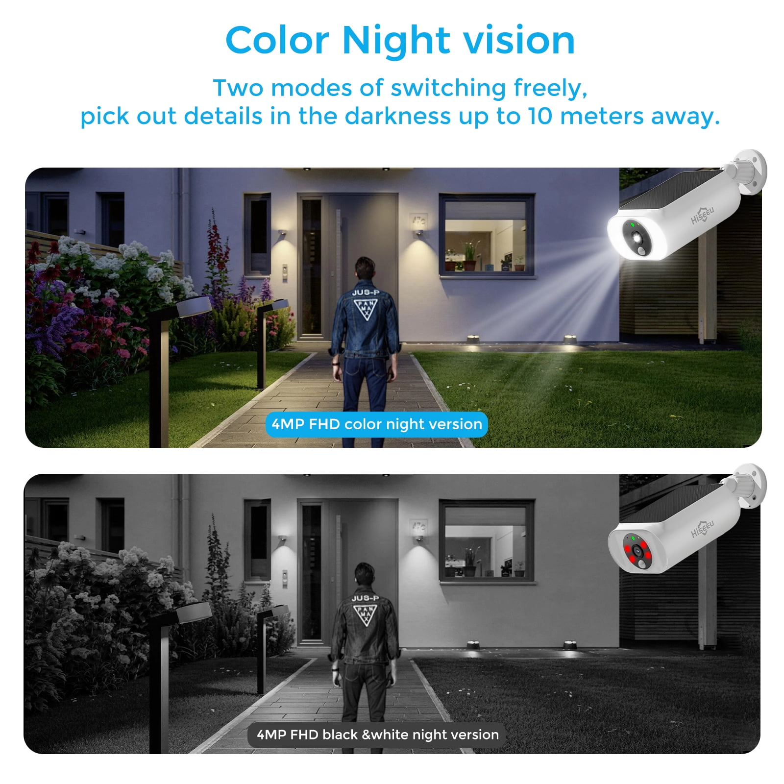 Hiseeu 4MP Wireless Security Camera Outdoor with AI Motion Detection & Siren, Non-Stop Solar Powered Charging, Color Night Vision, SD /Cloud Storage