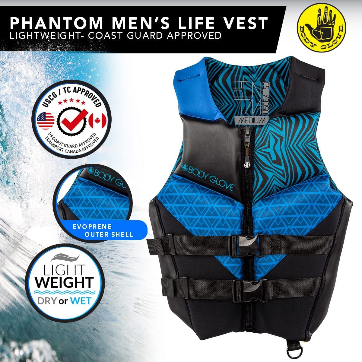 Body Glove Phantom Men's PFD Adult Life Jacket, Extra Large