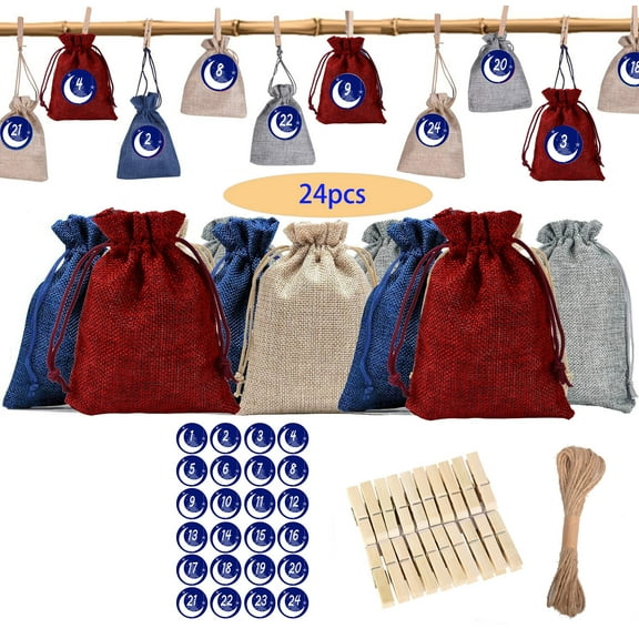 Gcvizuso Christmas Calendar, Advent Calendars, Christmas Pattern Candy Bag 1-24 Advent Calendar Bundle Linen Gift Bag