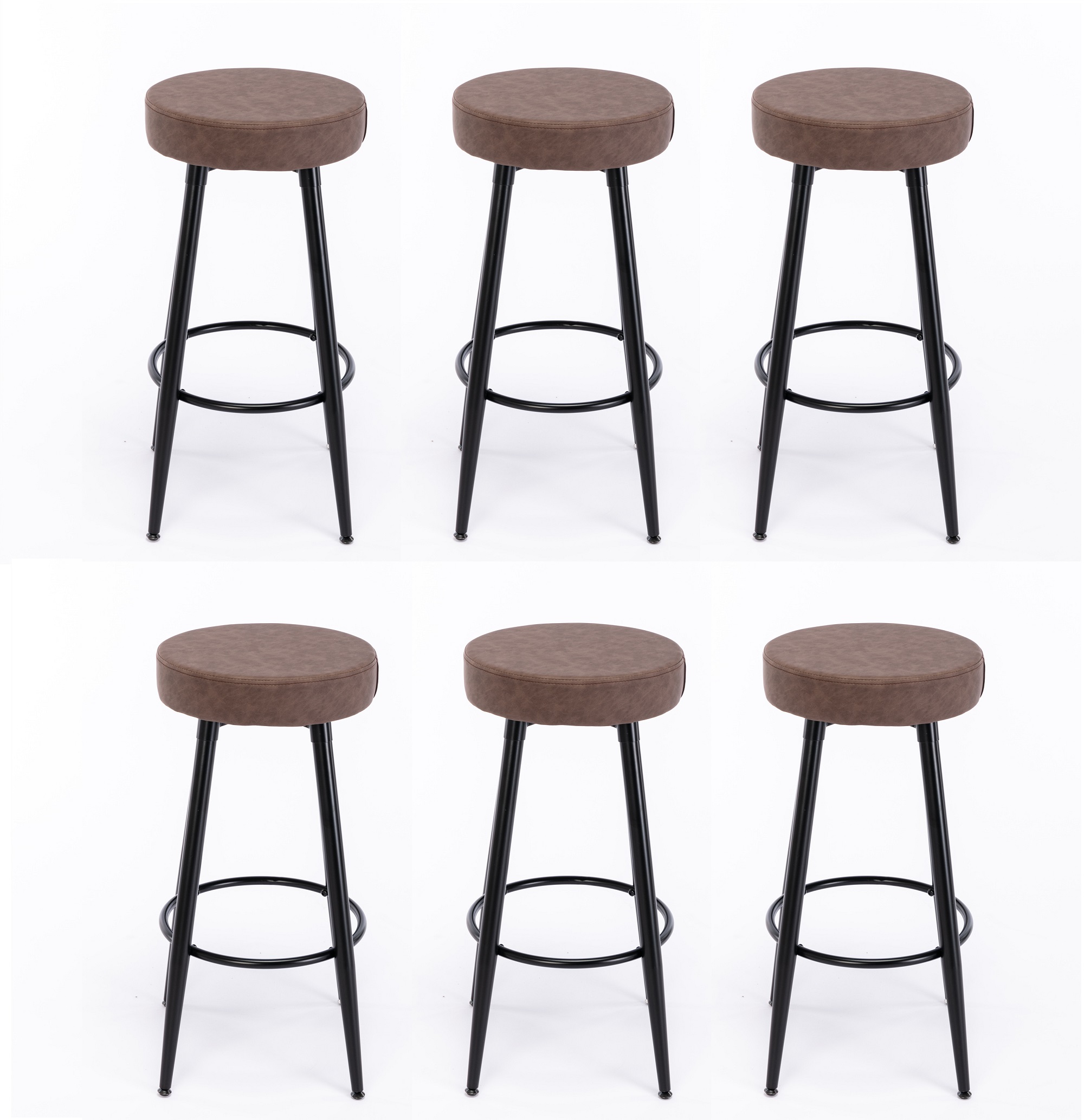 Modern Round PU Leather Bar Stools 28 Inches Dining Room Breakfast
