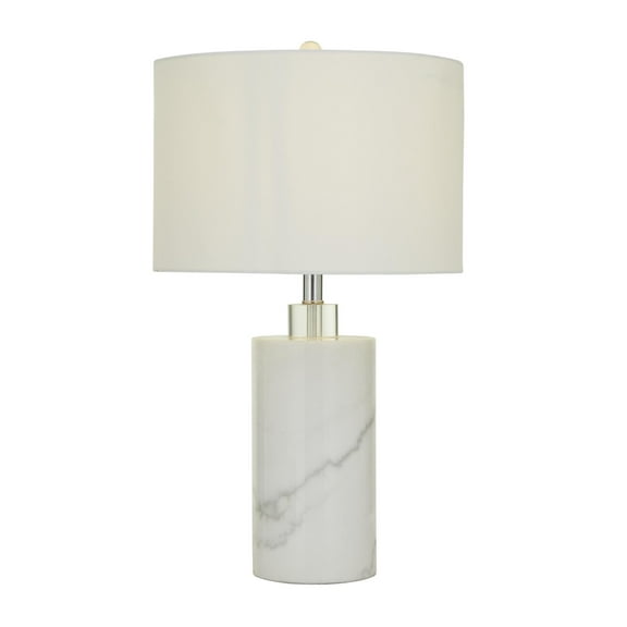 DecMode 26" Thick Stand White Table Lamp with White Cotton Shade
