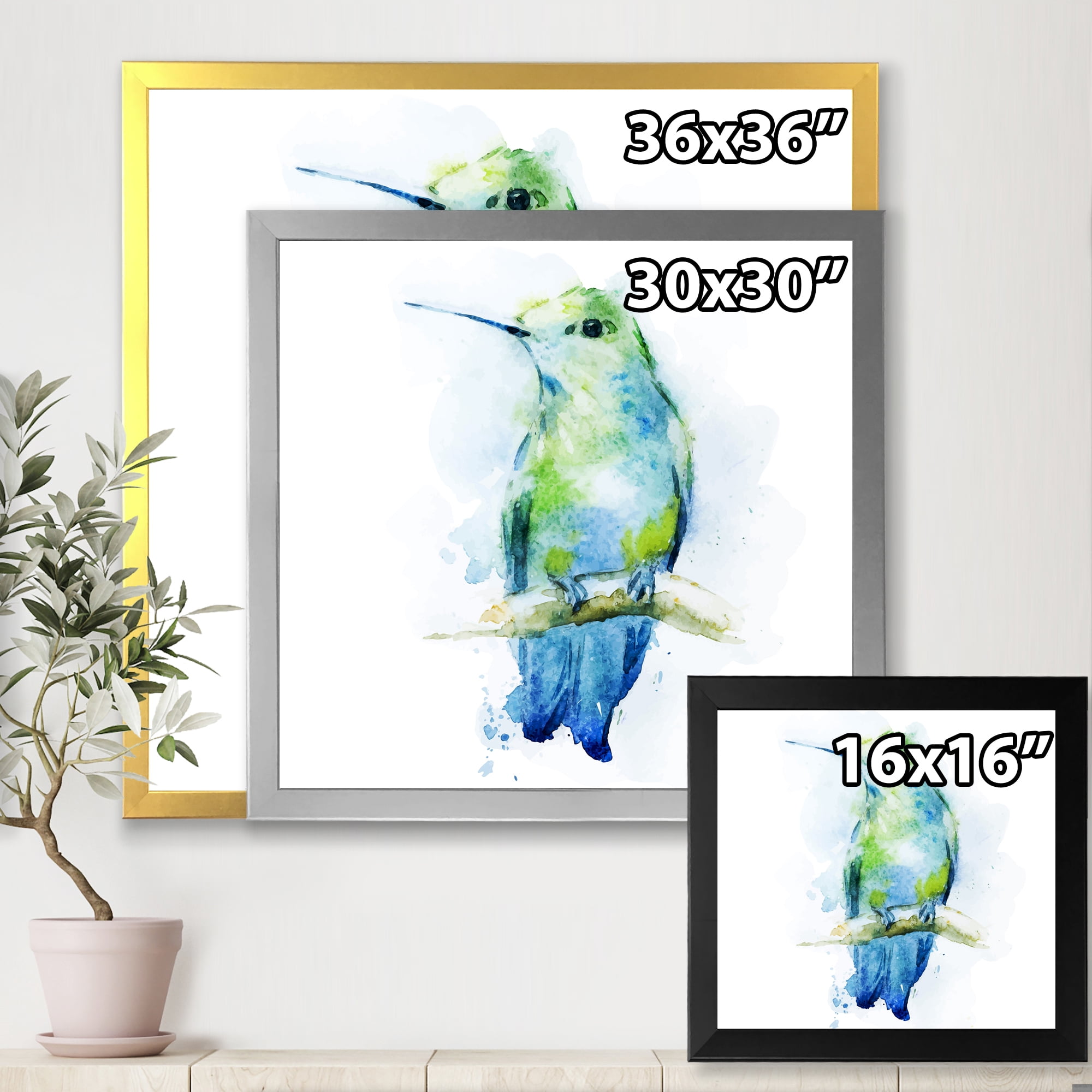 Designart 'Colibri Bird On Branch' Traditional Framed Art Print