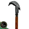 thumbnail image 3 of Black Victorian Crow Raven Steampunk Walking Cane  with Brown Wooden Base, 3 of 7