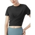 thumbnail image 4 of SAYFUT Womens Cute Tops Short Sleeve Round Neck T Shirt Front Twist Tunic Tops Casual LooseTops Cropped Yoga Top Women's Gym Athletic Shirts, 4 of 8