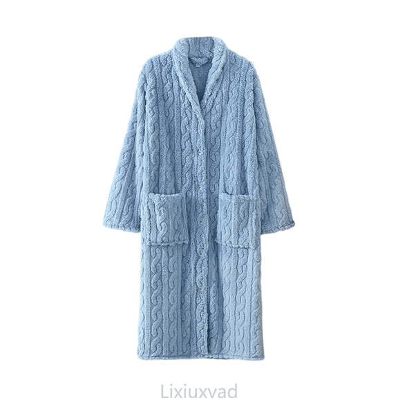 Lixiuxyad Fleece Bathrobe Long Kimono Robe With Collar And Button Closure For Home Loungewear Womens Pajama Sets L