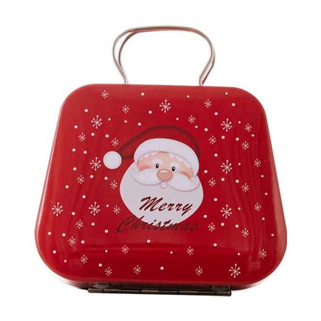 Christmas Candy Tin Box with Handle, Mini Iron Gift Box for Kids, Holiday Storage Container for Cookies and Small Treats, Decorative Christmas Party Favor for Home and Tabletop Display