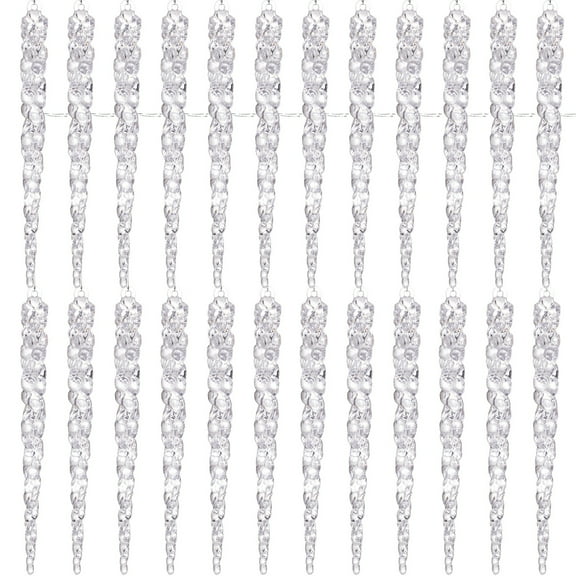 24pcs Christmas Tree Decoration Crystal Ornaments Hanging Acrylic Icicles Drop Ornaments for Christmas Tree Winter New Year Party Supplies, Claer