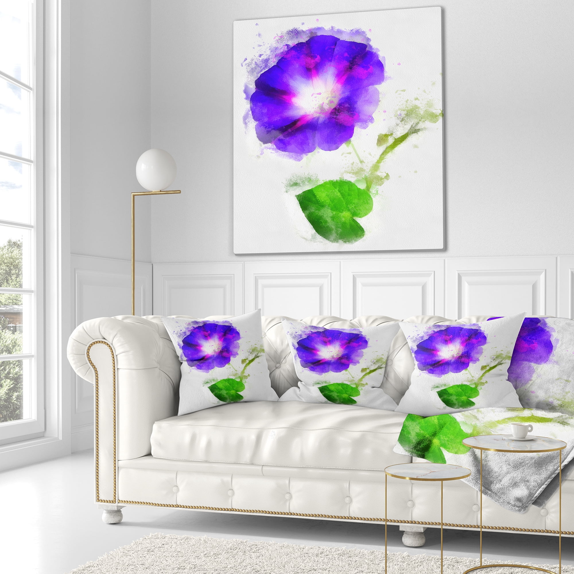 Designart Blue Gentiana Alpina Illustration - Floral Throw Pillow - 16x16