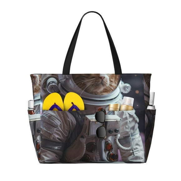 Disketp Cat Astronaut In Space Bolsa de Playa de Gran Capacidad, Bolso Impermeable y a Prueba de Arena para Mujer, Ideal para Playa, Piscina y Natación