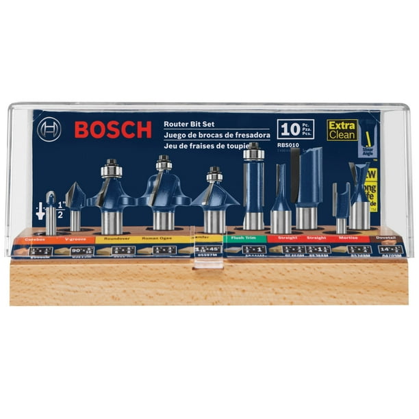 Juego de brocas fresadoras BOSCH RBS010, 10 piezas, con punta de carburo, 1/2 y 1/4 pulgadas