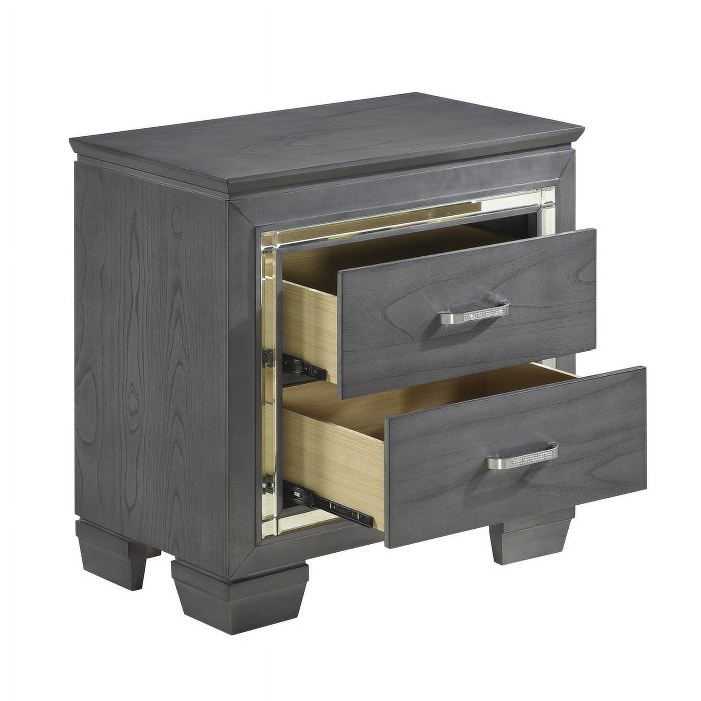 Allura Collection Glamorous Gray Nightstand with Beveled Mirror Accent and Crystal-Enhanced Hardware