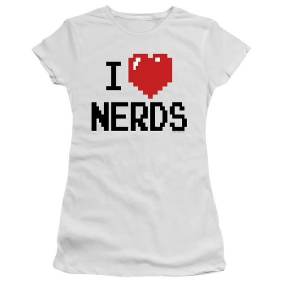 I Heart Nerds - Junior White Sheer Cap Sleeve Tee/Sm - Juniors Teen Girls Cap Sleeve Shirt - XX-Large