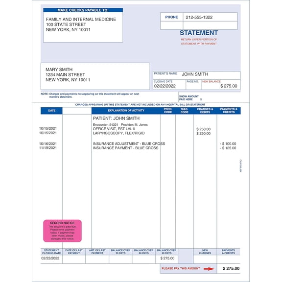 Second Notice Past Due Reminder Label for Patient Billing, Fluorescent 1-1/2” x 7/8”, Permanent Adhesive, 250 Stickers/Box,