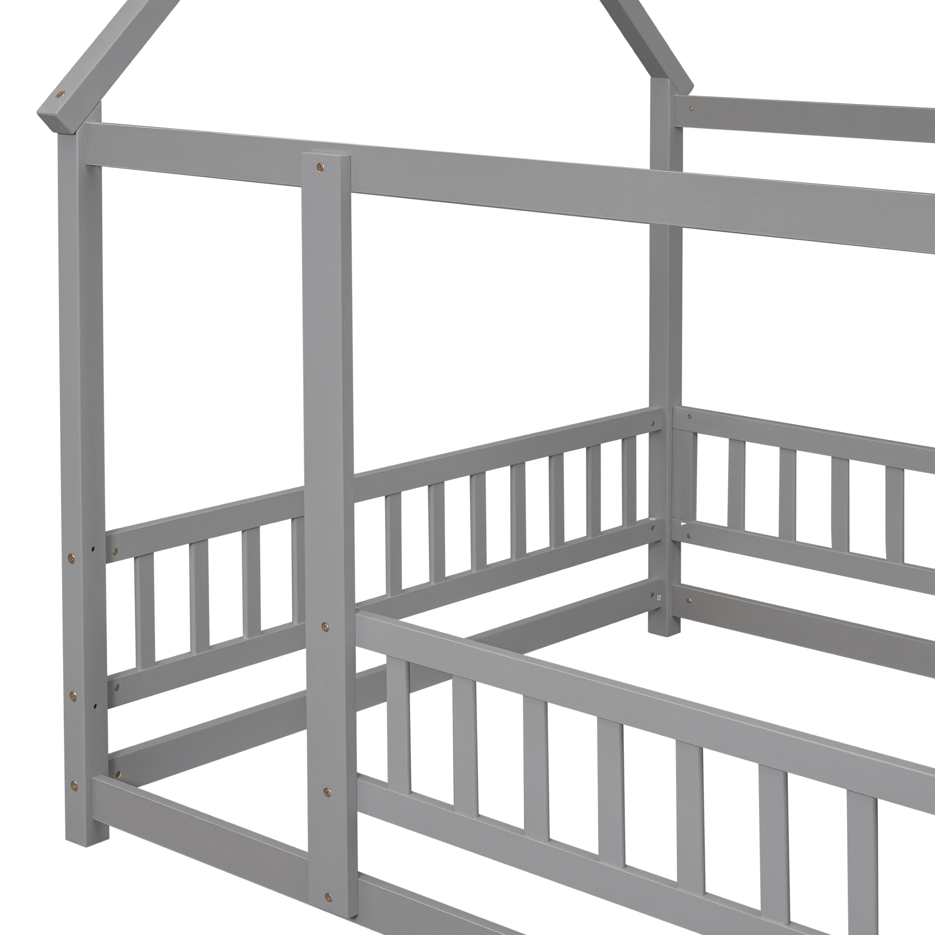 Miniyam Full Size Floor Bed with Rail for Toddler, House-Shaped Desing, Gray