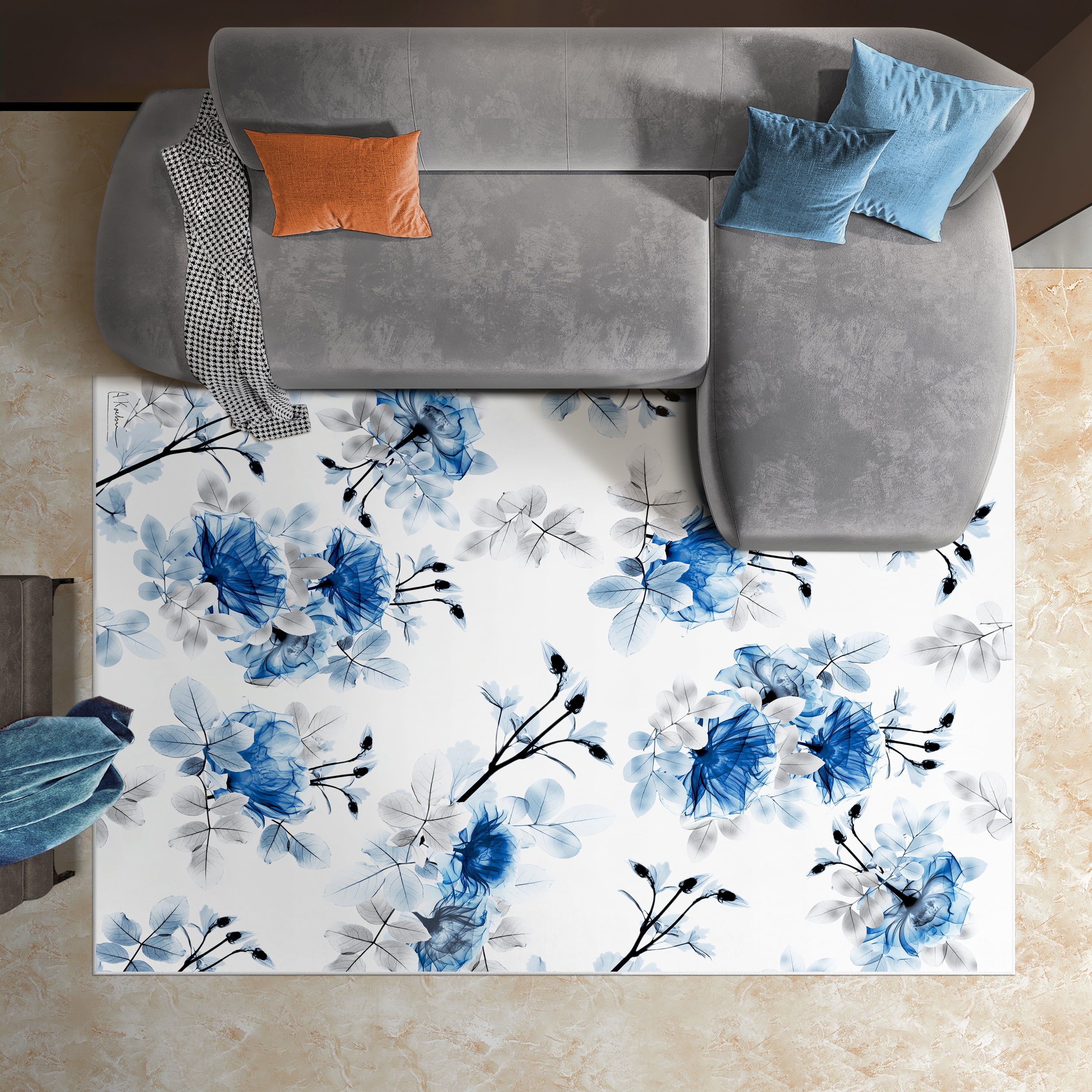 Pointless Friction Washable Flowers Art Area Rug size 5'x8', Power-loomed, Heavenly Softness with Non-Slipping Backing