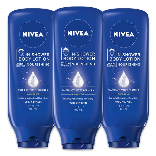 NIVEA Nourishing In-Shower Body Lotion - Non-Sticky For Dry to Very Dry Skin - 13.5 oz. Bottle (Pack of 3)