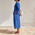 thumbnail image 5 of Linen Blazer and Pants Matching Set for Women Dressy Casual Work Jackets with Wide Leg Capris 2 Piece Business Outfits Blue M, 5 of 7