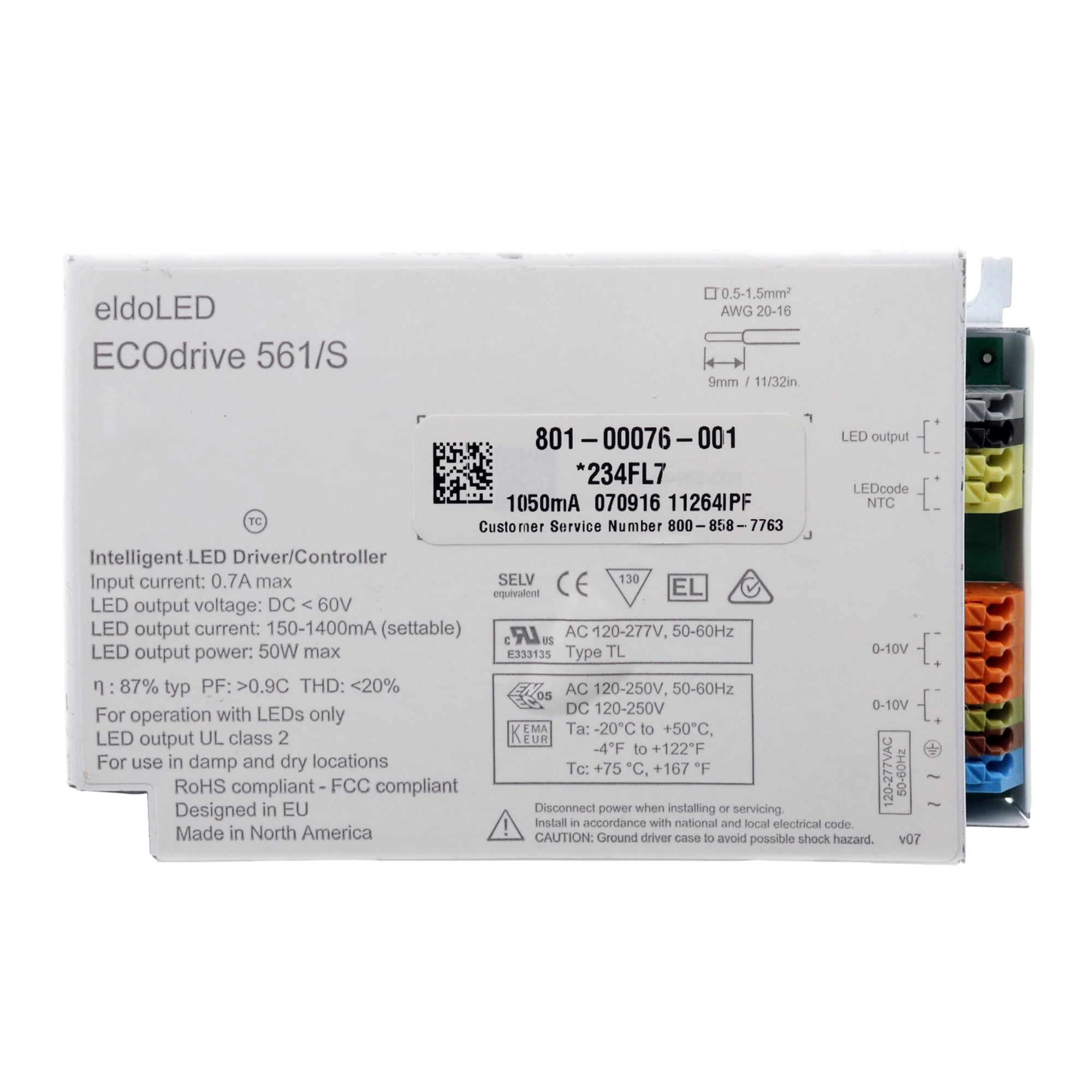 EldoLED ECOdrive-561-S LED Driver/Controller, 60-Vdc @ 150-1400mA, 50W ...