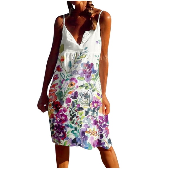 IROINNID V-Neck Shift Dress For Women Fashion Gorgeous Sleeveless Printed Backless Dresses Comfort Waist Dress
