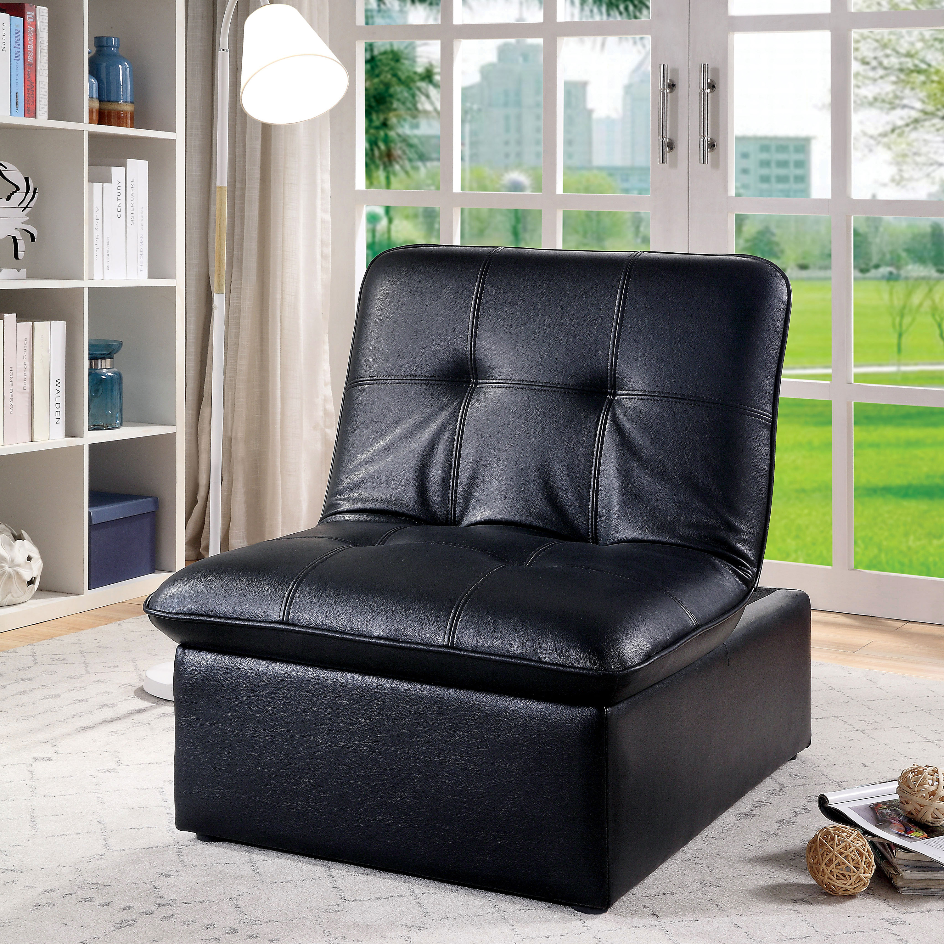 Furniture of America Contemporary Faux Leather Houdanya Futon Chair, Black