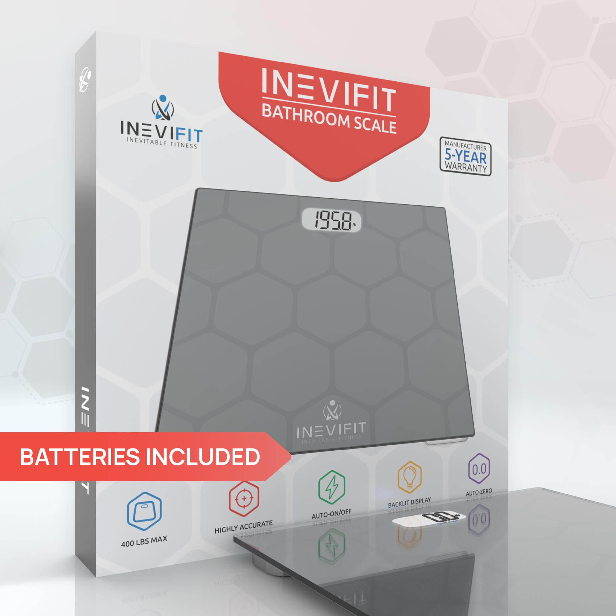 INEVIFIT Bathroom Scale, Highly Accurate Digital Body Weight Scale Up to 400lbs - Silver