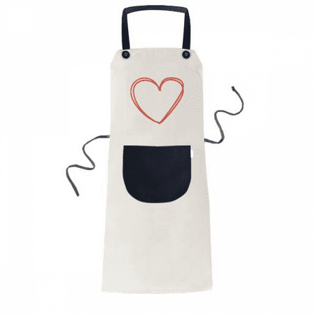

Valentine s Day Heart Double Lines Apron Adjustable Bib Cotton Linen BBQ Kitchen Pocket Pinafore