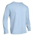 thumbnail image 4 of LWaveletMen's Mandarin Collar Long Sleeve Shirt, Pleated Front Detail, Loose Fit Soft Fabric Top, Ideal for Daily Casual & Street Style Outfits Light Blue 3XL, 4 of 4