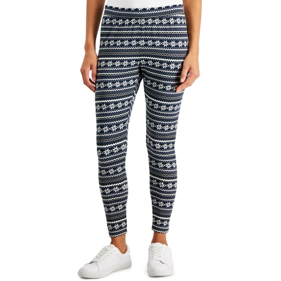 Women's Fair-Isle-Print Fleece Leggings Industrial Blue S