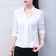thumbnail image 2 of Blusas de mujer con cuello en V, color sólido, primavera otoño, elegantes, ropa de calle, camisas casuales de manga larga para mujer, blusas holgadas para mujer, 2 of 5