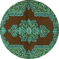 thumbnail image 1 of Ahgly Company Indoor Round Medallion Turquoise Blue Traditional Area Rugs, 6' Round, 1 of 4