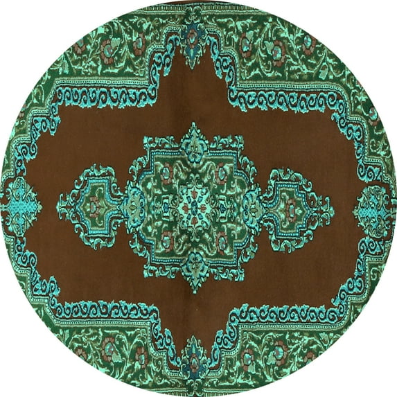 Ahgly Company Indoor Round Medallion Turquoise Blue Traditional Area Rugs, 6' Round