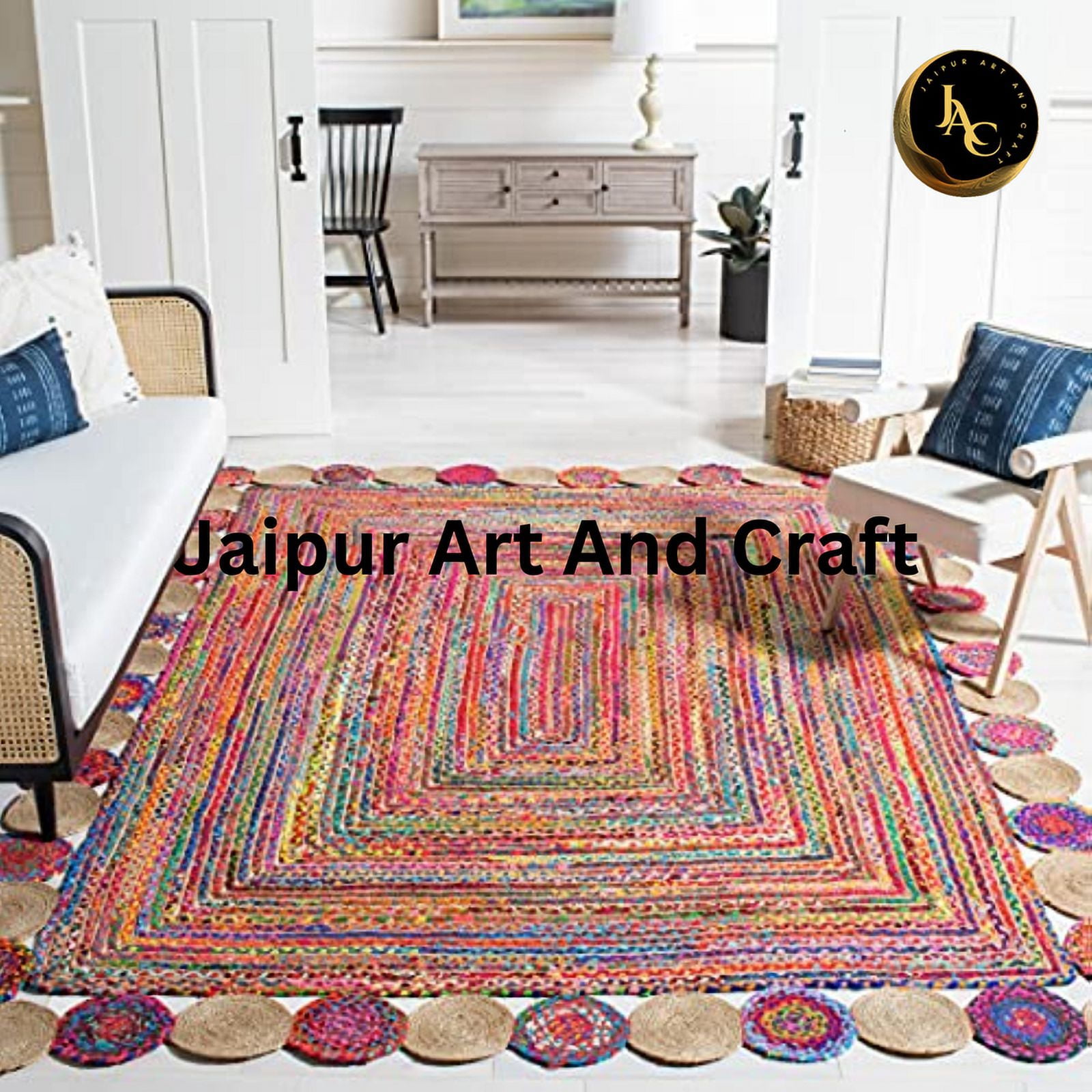 Jaipur Art And Craft Bohemian Runner Braided Jute with Multicolor Cotton Area Rug (2.6x8 Sq ft)