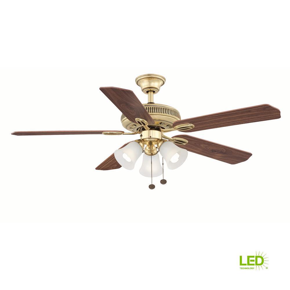 Hampton Bay Glendale 52 In Led Indoor Flemish Brass Ceiling Fan