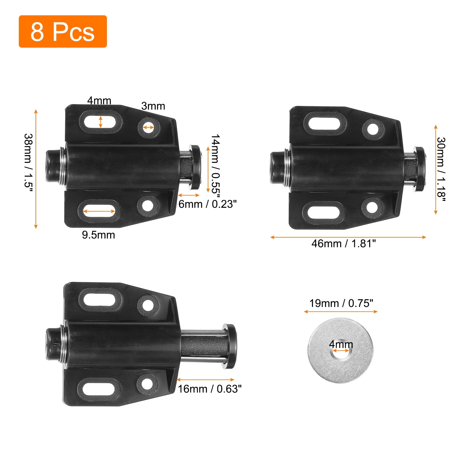 Unique Bargains 8Pack Durable Magnetic Touch Latches for Cupboards Closet Door Black
