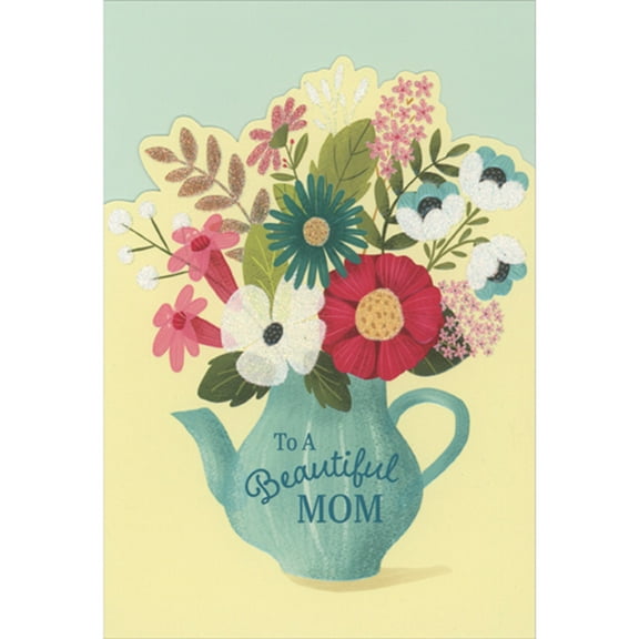 Pictura Floral Wildflower Bouquet in Blue Teapot Vase Die Cut Mother's Day Card for Mom