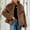 Khaki, variant on Uaswgudfs ​Women's Cropped Fluffy Faux Fur Jacket: Oversized Collar, Relaxed Boxy Fit Winter Outerwear​