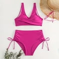 thumbnail image 2 of 2Pcs/Set Women Bikini Set V-Neck Sleeveless Bra High Waist Side Drawstring Swimwear, 2 of 8