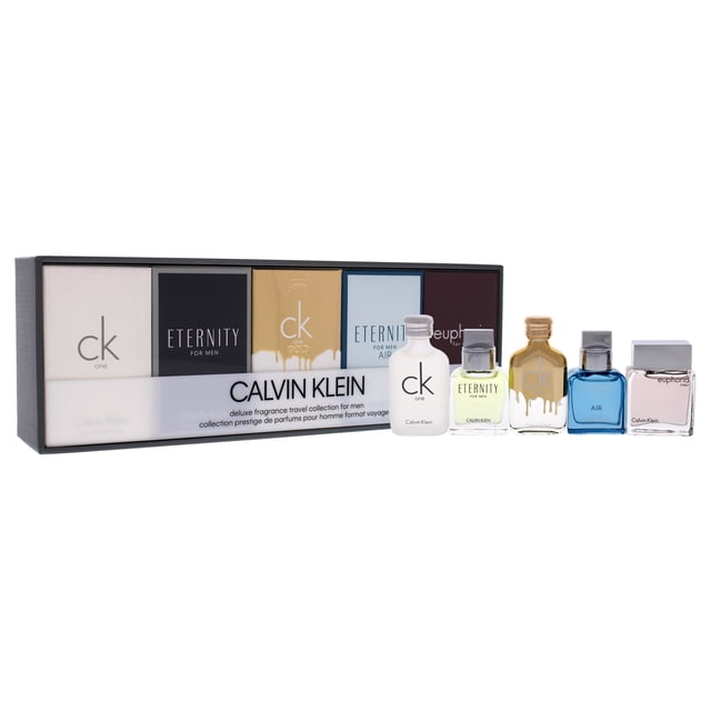 Calvin Klein Deluxe Fragrance Collection by Calvin Klein for Men - 5 Pc Mini Gift Set 0.33oz Ck One EDT Spray, 033oz Eternity EDT Spray, 0.33oz 0.33oz Eternity Air EDT Spray, 0.33oz