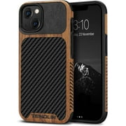 TENDLIN Compatible with iPhone 13 Mini Case Wood Grain with Carbon Fiber Texture Design Leather Hybrid Case Compatible