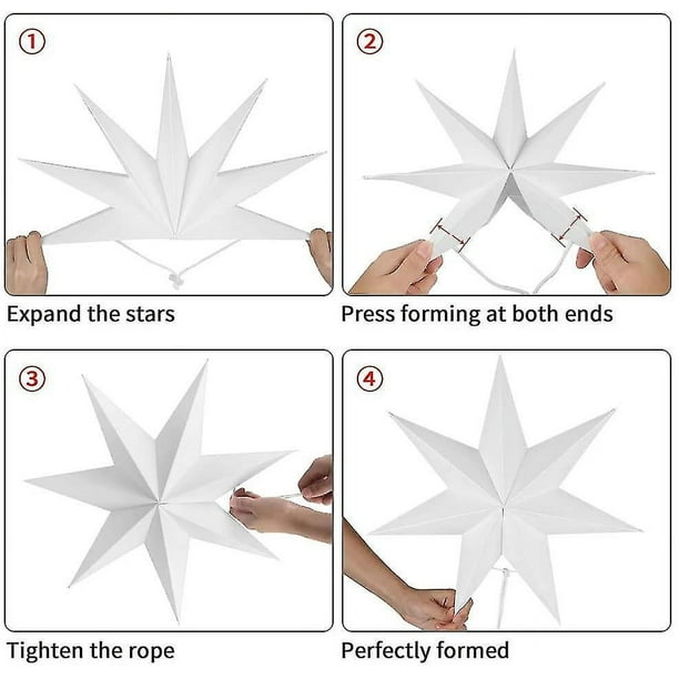 Estrella de 7 puntas JanHm Decoración de estrellas de papel juego de 5 estrellas plegables color Negro Blanco Gris