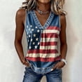 thumbnail image 2 of WHEANG Fashion July 4th Sleeveless Tank Tops for Women Colorful Stars And Stripes Denim Trim Flag Print Vest Daily Wear Casual V Neck Summer Women's Patriotic Tops(Size 2XL Color Blue), 2 of 4