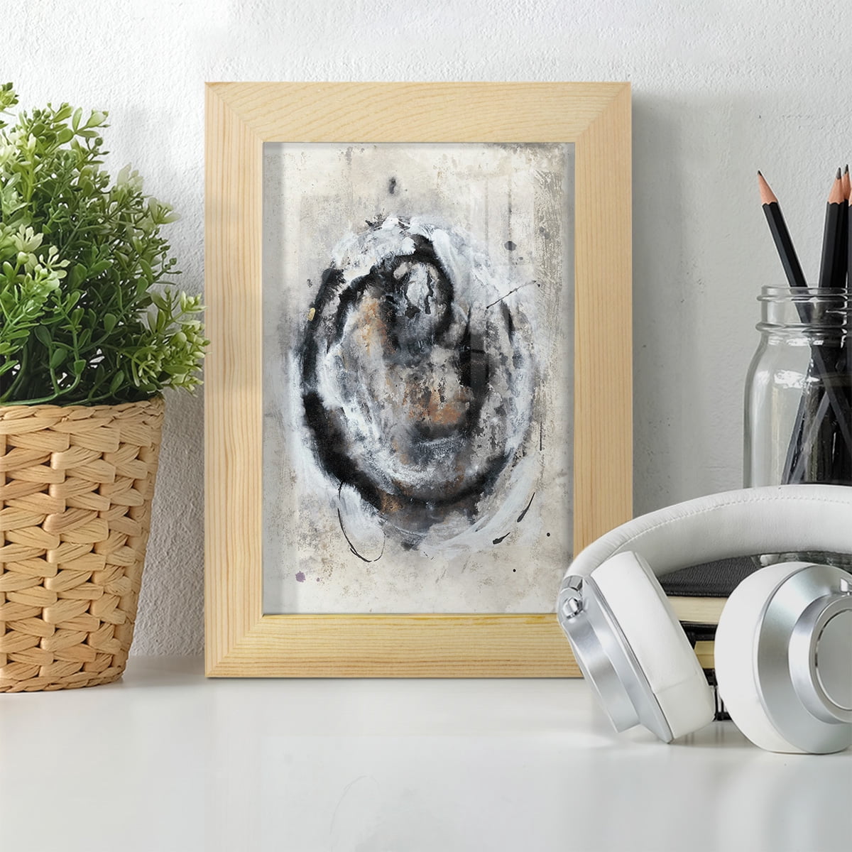 Circular Energy III -Framed Print w/glass-Natural Wood