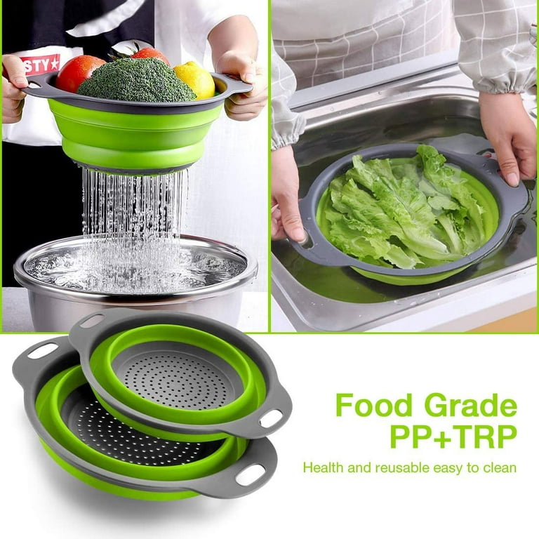  Collapsible Colander with Plastic Handles Round Silicone  Kitchen Strainers Foldable Kitchen Strainer Perfect for Draining Pasta  Vegetable and Fruit Green: Home & Kitchen