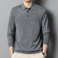 thumbnail image 2 of JTieacloth Mens Button Closure Shirt Male Knitwear Solid Color Shirt Collar Thin Long Sleeve Base Sweater Slim Fit Pullover Knit Gray M, 2 of 4