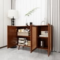 thumbnail image 6 of MDQMD Vintage Rattan Buffet Cabinet with 3 Doors & Adjustable Shelves,Walnut Console Table for Living Room,Sideboard for Dining Room, 6 of 9