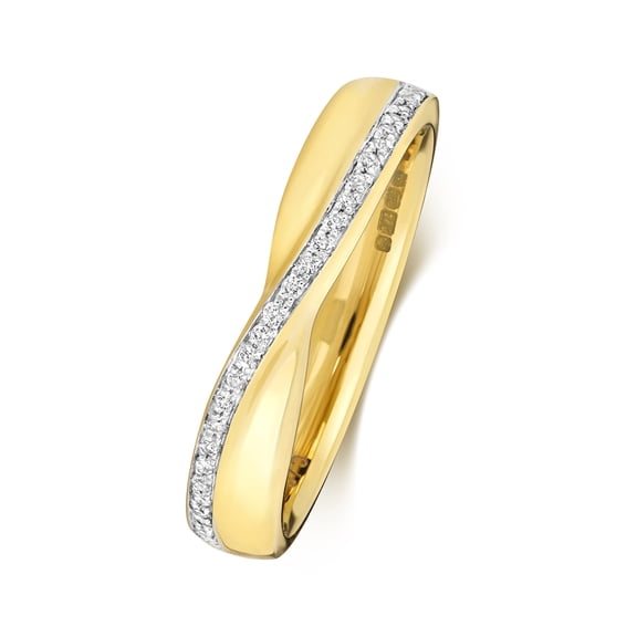 9k Gold 1mm Slight Court Comfort Women Diamond Wedding Band/Ring Brilliant Cut 0.09 Carat GH - SI3-I1