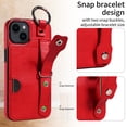 thumbnail image 2 of ShellTech for Ring Holder iPhone 15 Case , Shockproof Leather Hand Strap Kickstand Card Slot Case TPU Back Cover for iPhone 15,Red, 2 of 9